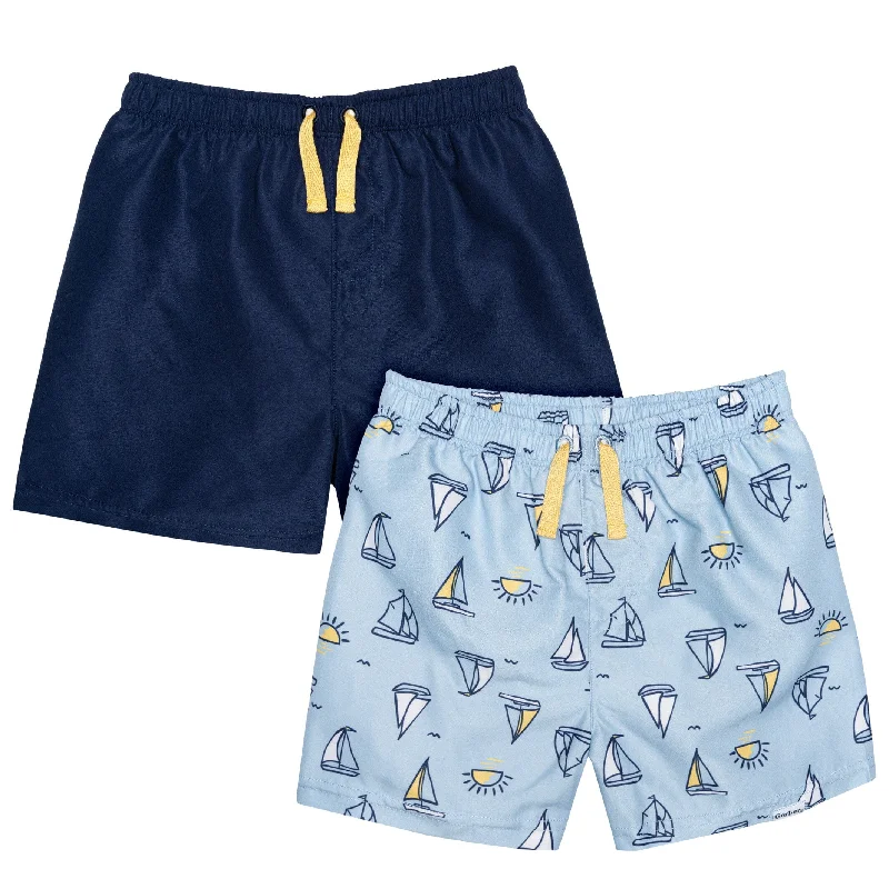 2-Pack Baby & Toddler Boys UPF 50+ Sailboats Swim Trunks