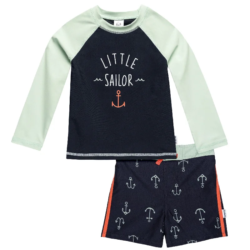 2-Piece Baby & Toddler Boys UPF 50+ Anchors Rash Guard & Swim Trunks Set