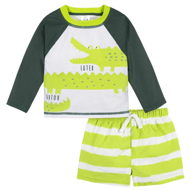 2-Piece Baby & Toddler Boys UPF 50+ Later Gator Rash Guard & Swim Trunks Set