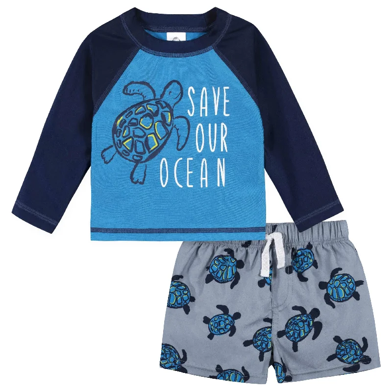 2-Piece Baby & Toddler Boys UPF 50+ Sea Friends Rash Guard & Swim Trunks Set