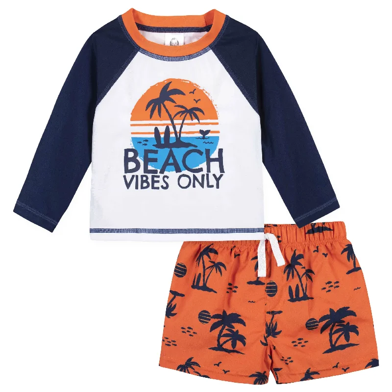 2-Piece Baby & Toddler Boys UPF 50+ Vacation Vibes Rash Guard & Swim Trunks Set