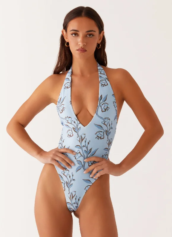 Delia One Piece Swimsuit - Blue Floral Print