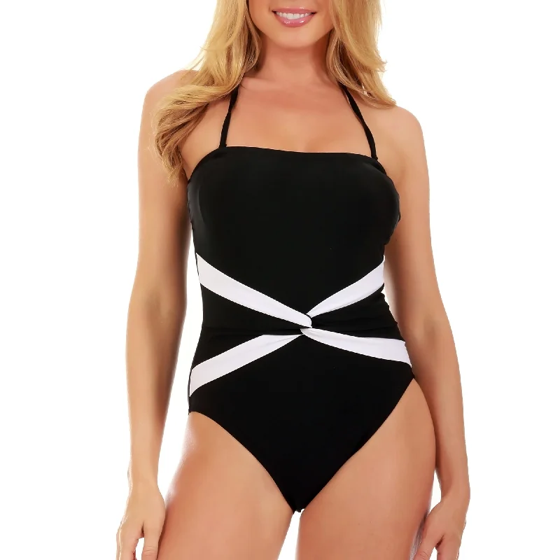 InstantFigure Contrast Twist Front One Piece Swimsuit 13559P