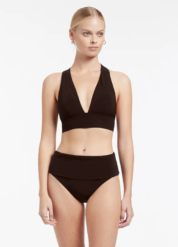 Jetset Fold Down High Waisted Bikini Bottom - Chocolate