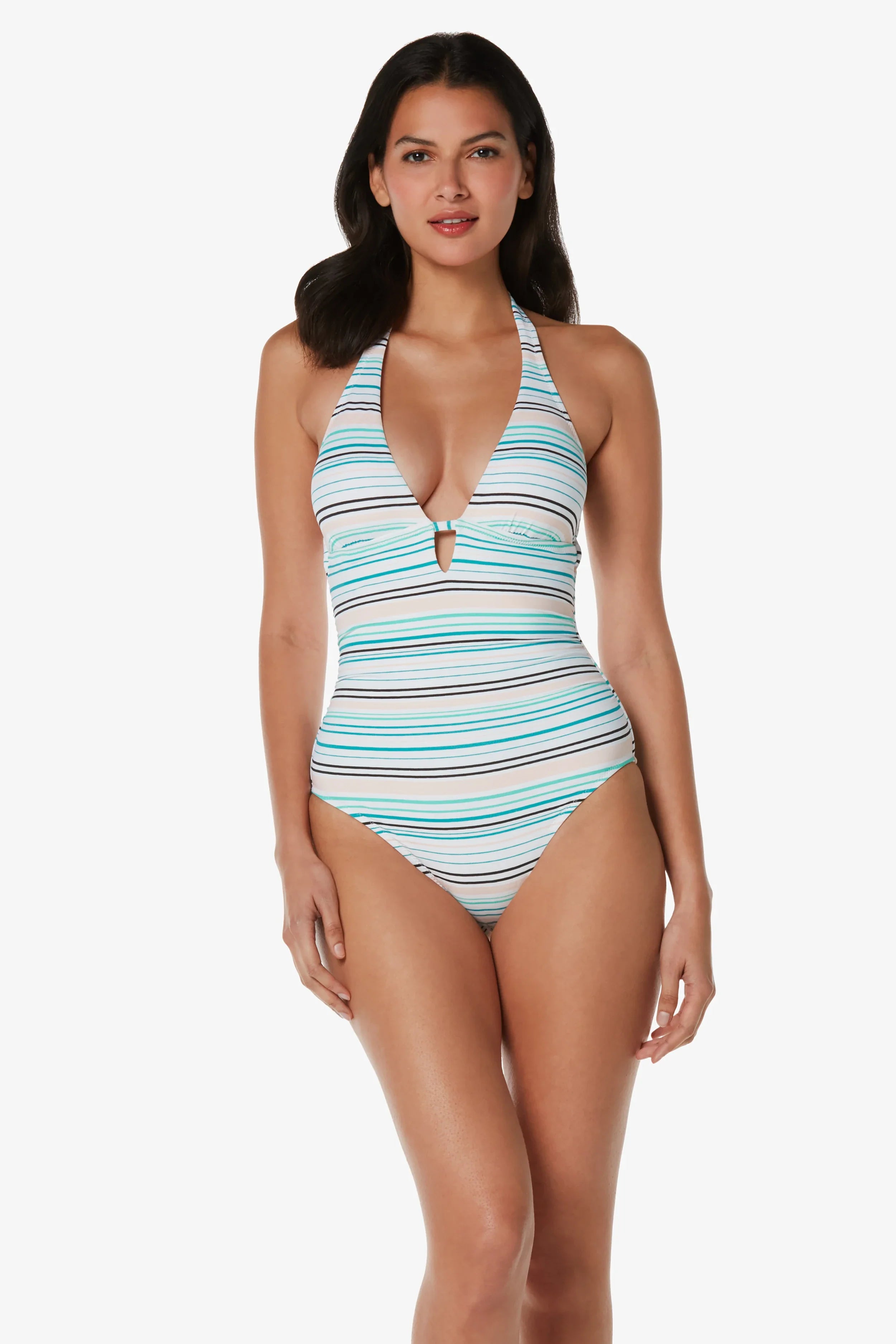 Kara Key Hole One-Piece  |  Textured Coastal Stripe