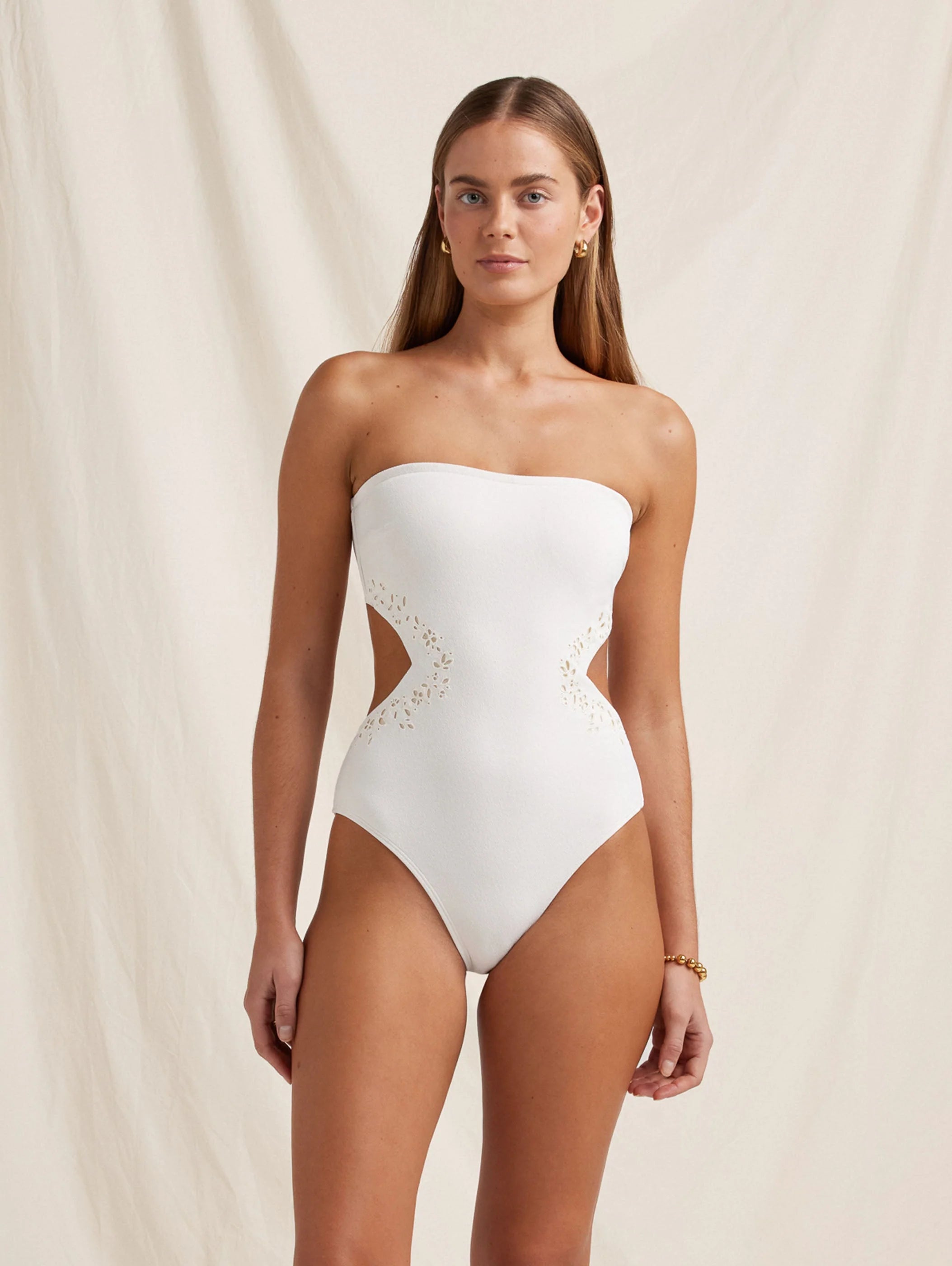 Memoir Embroidered Strapless One Piece Creme