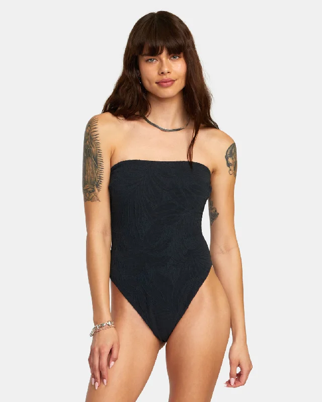 Palm Grooves Tubular 1 Pcs Med One-Piece Swimsuit - Black