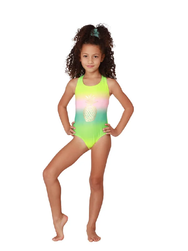 Rainbow Pineapple one piece bathing suit