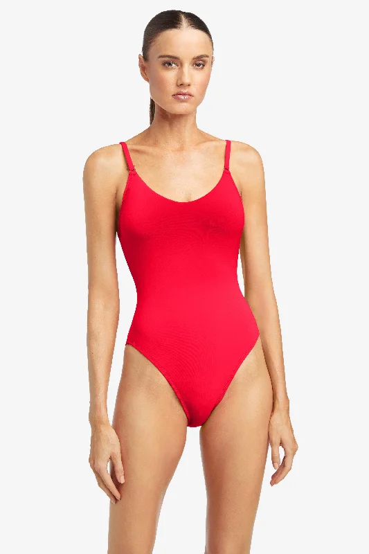 ROBIN PICCONE FIERY RED AVA SCOOP NECK ONE PIECE