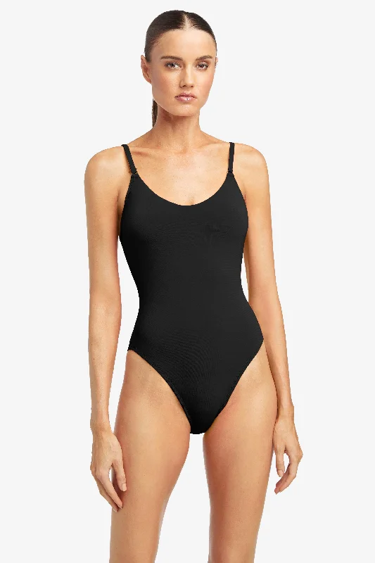 ROBIN PICCONE BLACK AVA SCOOP NECK ONE PIECE