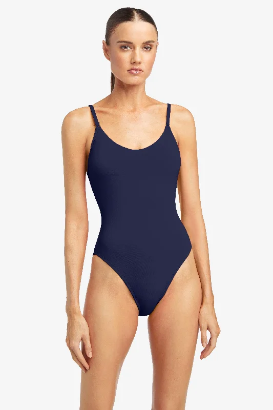 ROBIN PICCONE NAVY AVA SCOOP NECK ONE PIECE