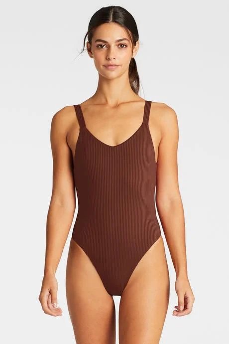 Vitamin A Vintage Brown EcoRib Leah Bodysuit One Piece