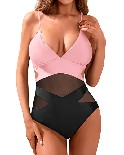 Women Sexy One Piece Swimsuits Plunge V Neck Monokini Cutout Swimwear