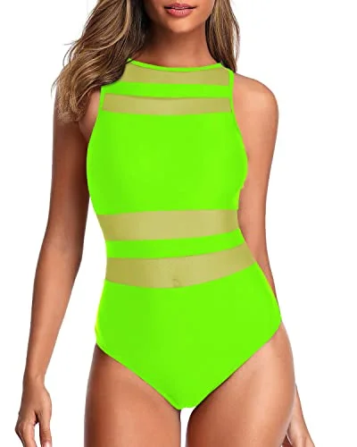 Women's Stylish Open Back One Piece Swimsuit For Teens And Juniors-Neon Green