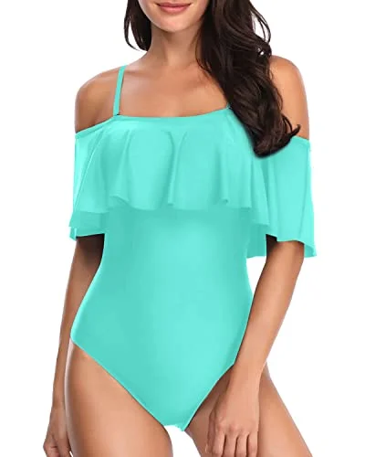 Elegant Vintage Ruffled One Piece Bathing Suit-Aqua