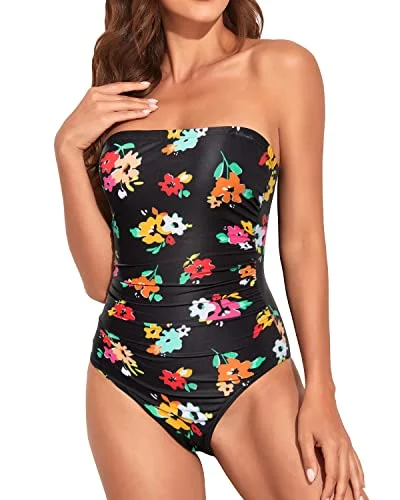 Women's Tummy Control One Piece Swimsuits Strapless Neckline Swimwear